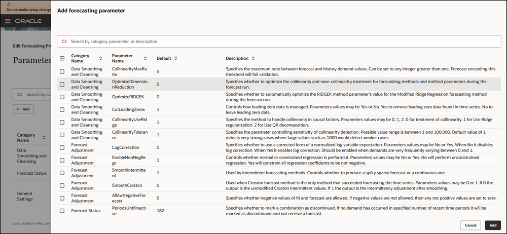 Add Forecasting Parameter Drawer