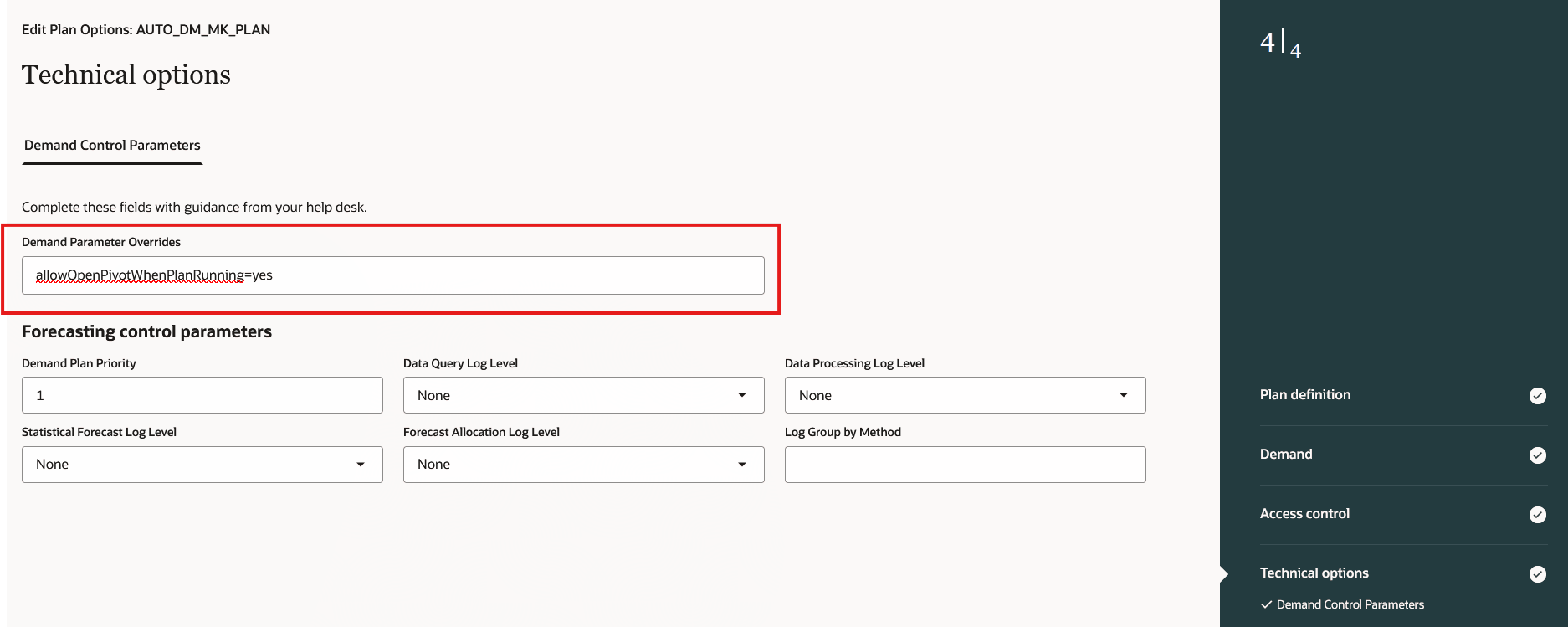 Technical Options Step in Guided Process
