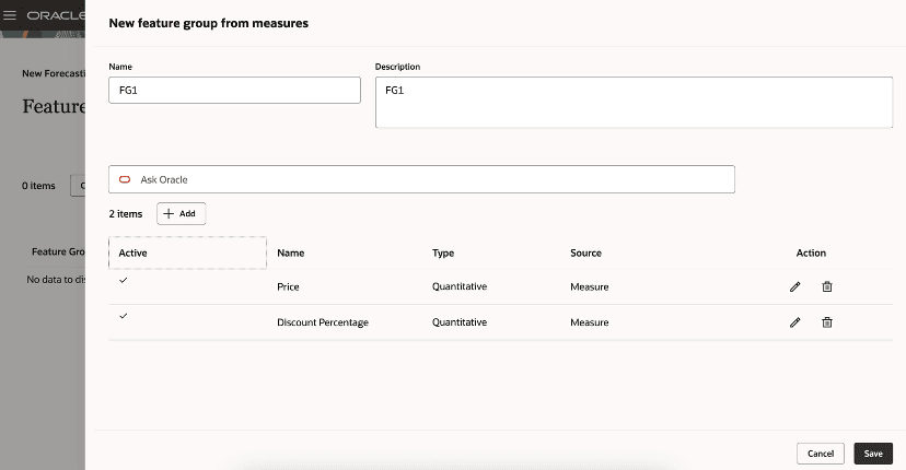 Drawer for Creating Feature Group Based on Measures for External Machine Learning