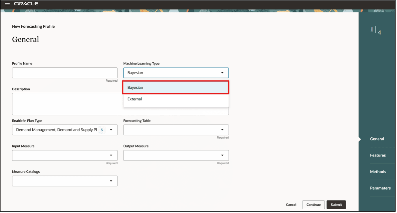General Step in Guided Process for Creating Forecasting Profile for Bayesian Machine Learning