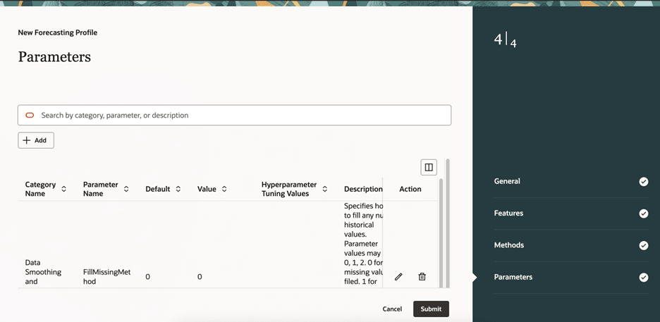 Parameters Step in Guided Process for Creating Forecasting Profile for Bayesian Machine Learning