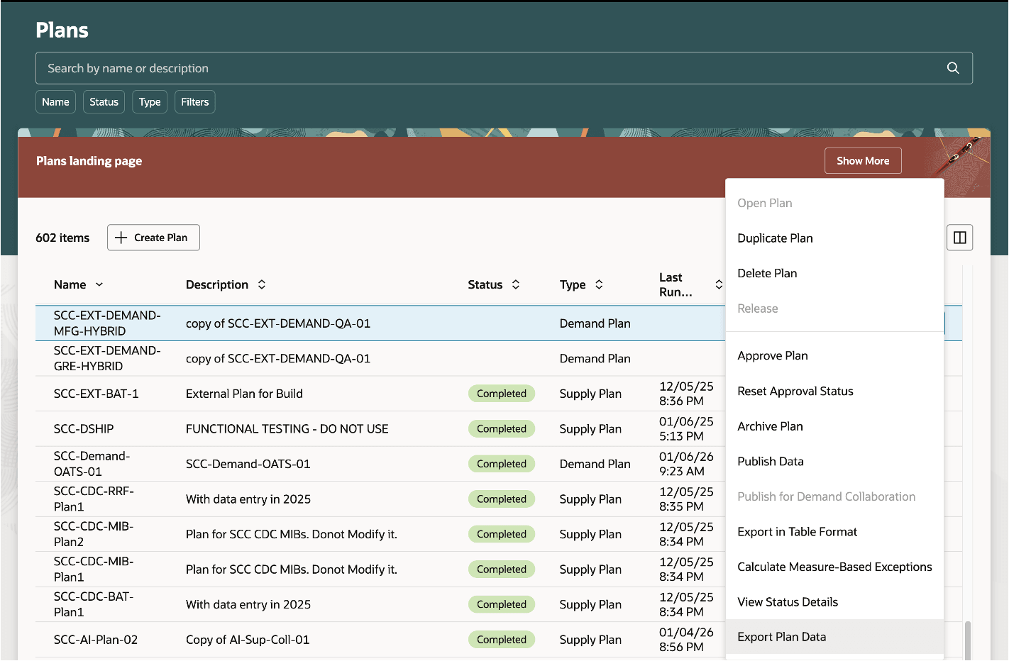 Exporting Plan Data from Manage Plans