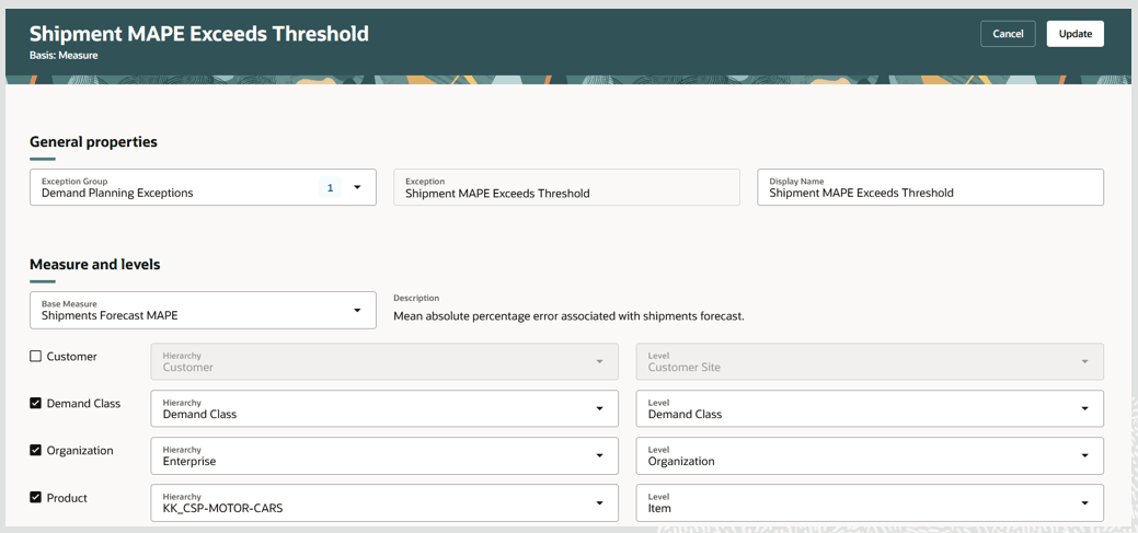 Edit Details for a Measure-Based Exception