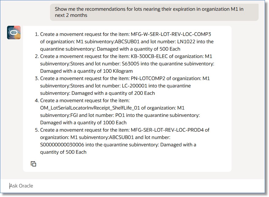 Lot Expiration Agent recommendations