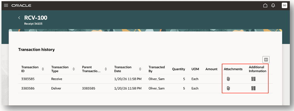 Receiving Transaction History