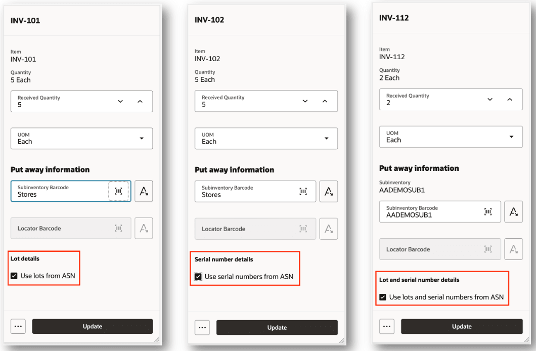 Use Lots and Serial Numbers from ASN