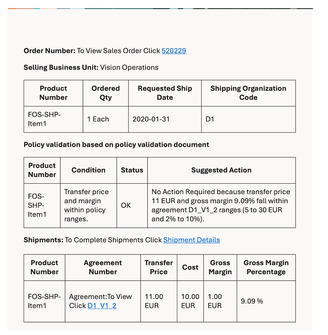 Email template on completion of transfer price estimate.
