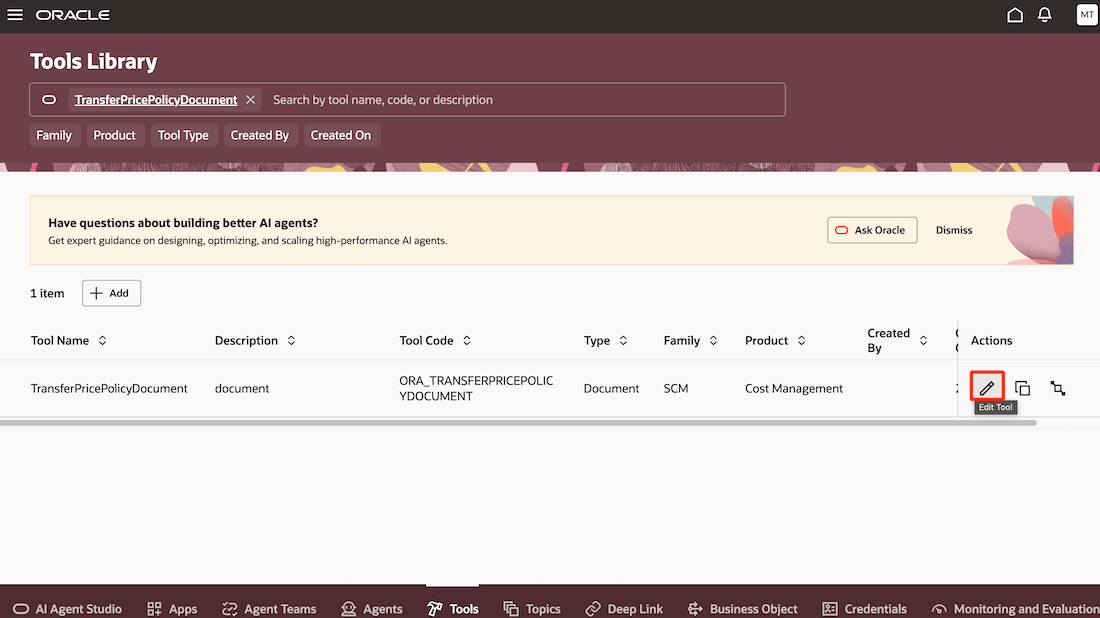 Viewing TransferPricePolicyDocument Tool