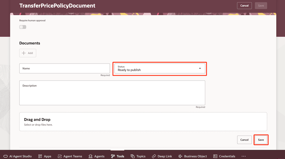 Uoloading a Document ready to publish