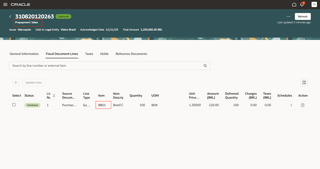 Prepayment fiscal flow document with line and schedule.