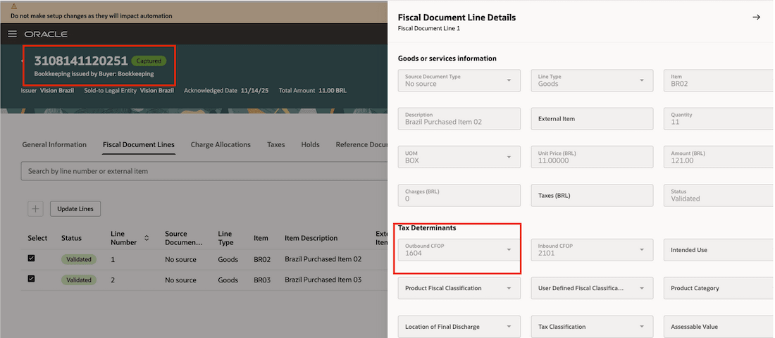 Bookkeeping issued by buyer fiscal document with new outbound CFOP code.