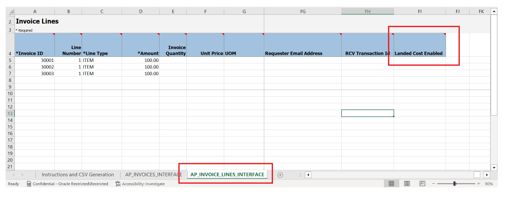 Screenshot for Landed Cost Enabled attribute indication on the invoice lines interface tab