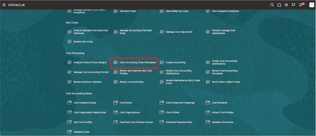Navigate to Cost Accounting Close Workspace