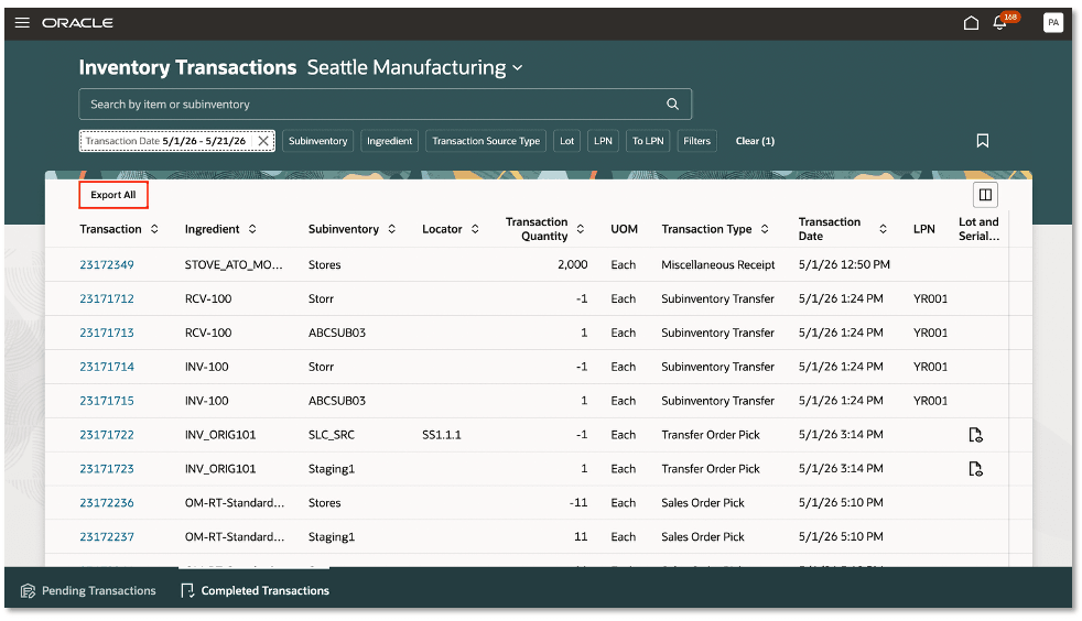 Inventory Transactions - Export All
