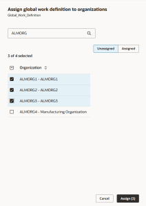 Drawer to assign work definition to child organizations. 