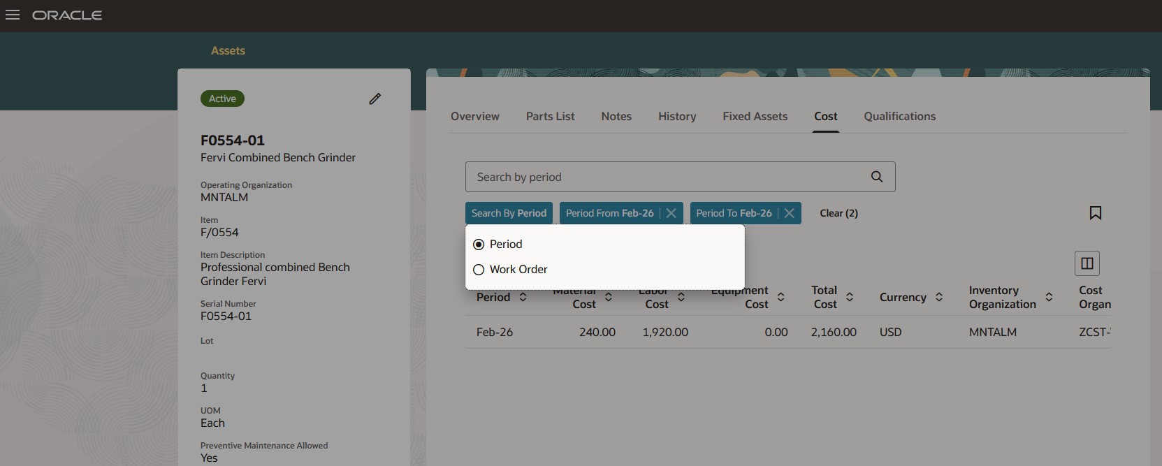 Asset Information Management: Search Cost by Period