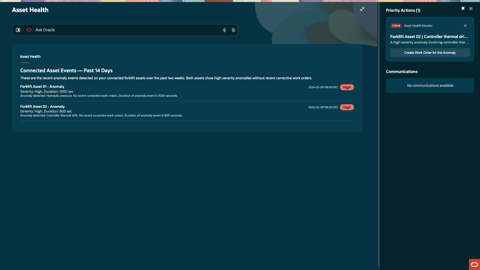 Screenshot showing the Asset Health information display