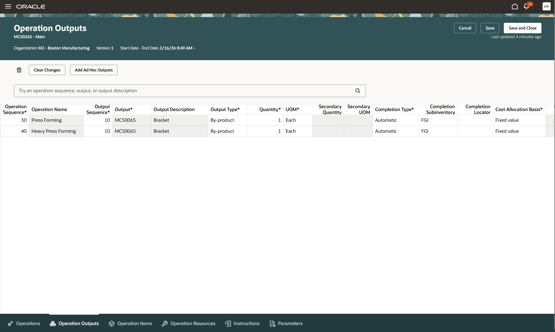 Same output in multiple operation of a discrete manufacturing work definition