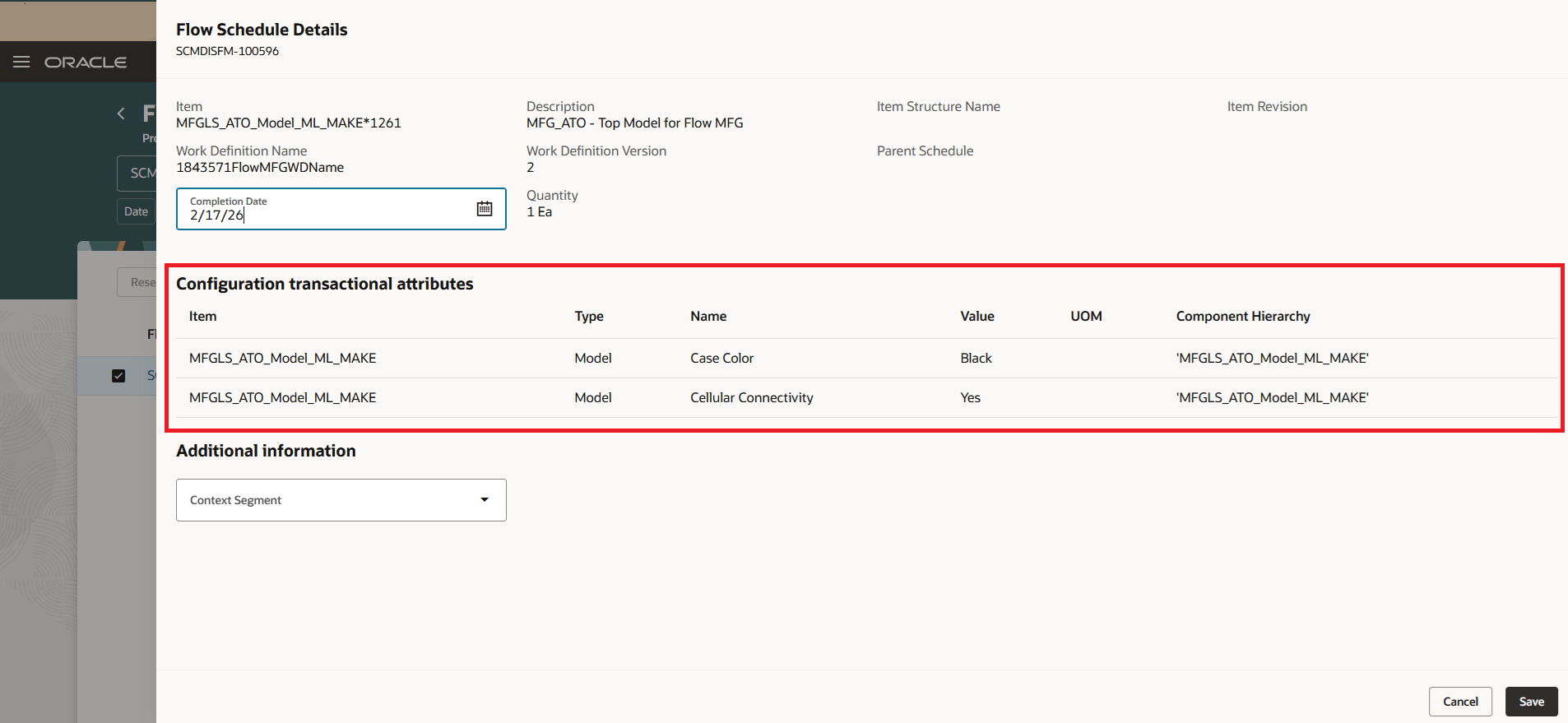 Review Transactional Item Attributes in Flow Schedule Details