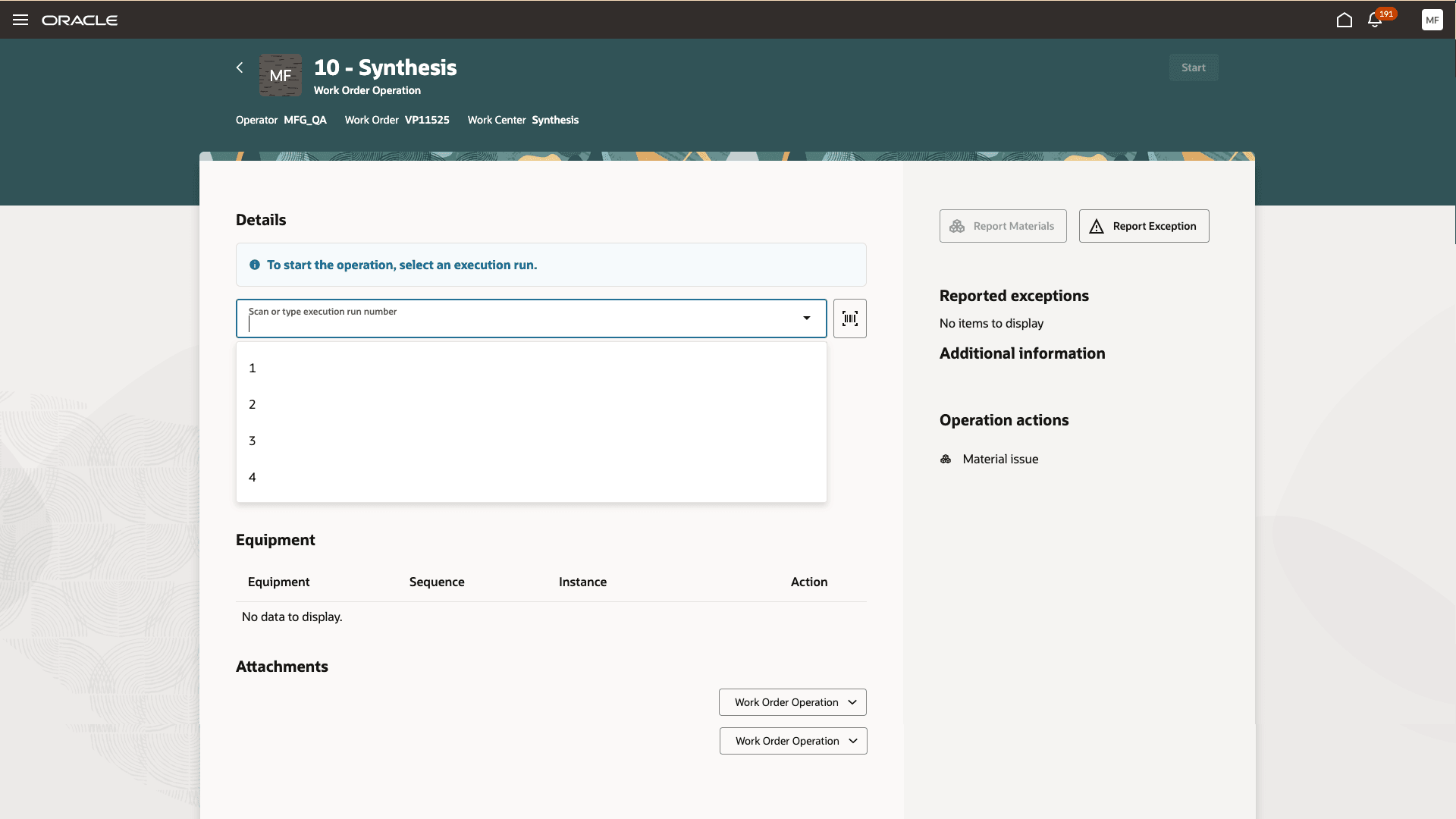 Choose the execution run number to report transactions