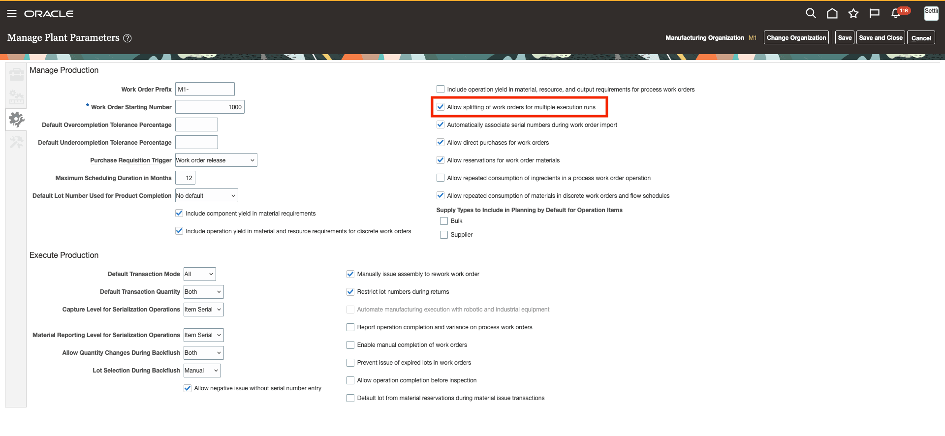 Manage Plant Parameters page