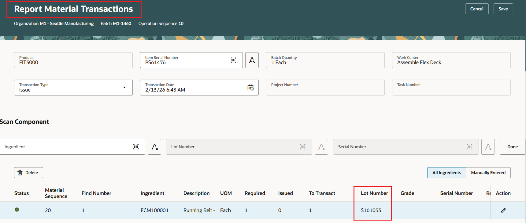 Report Material Transactions