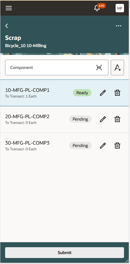 Scrap transaction through handheld device