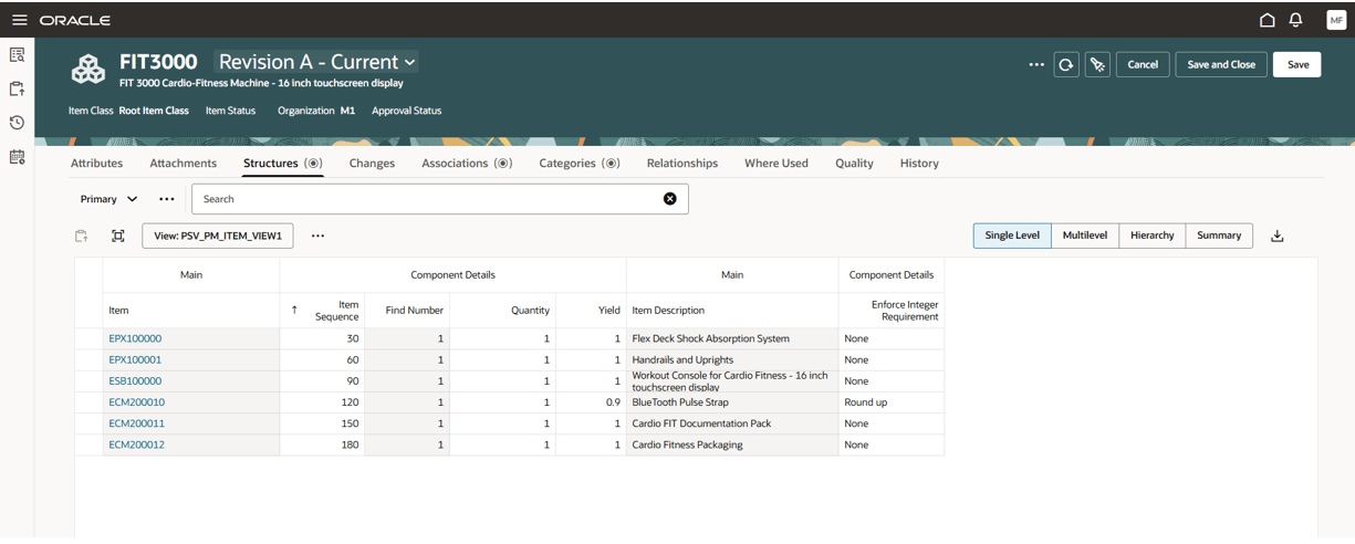 Enforce Integer Requirement Setup for an Item Structure Component in Product Information Management