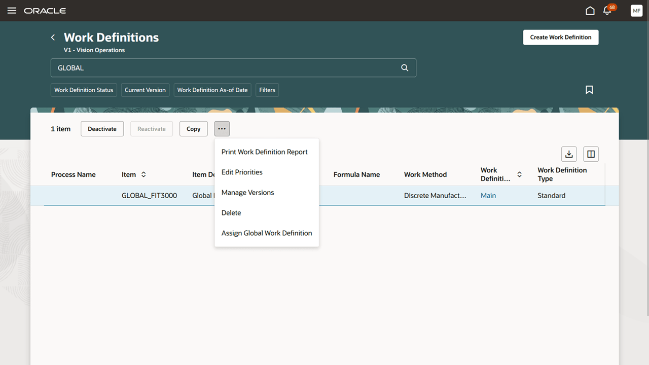 Assign Global Work Definition Action