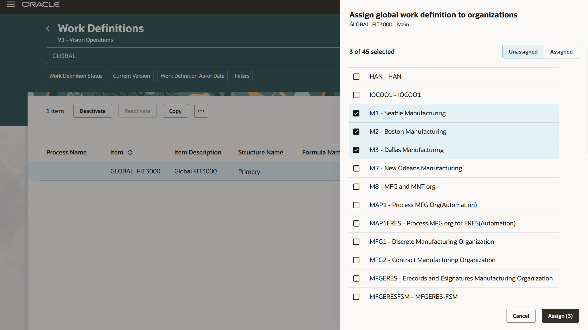 Assign a Global Work Definition to Child Organizations