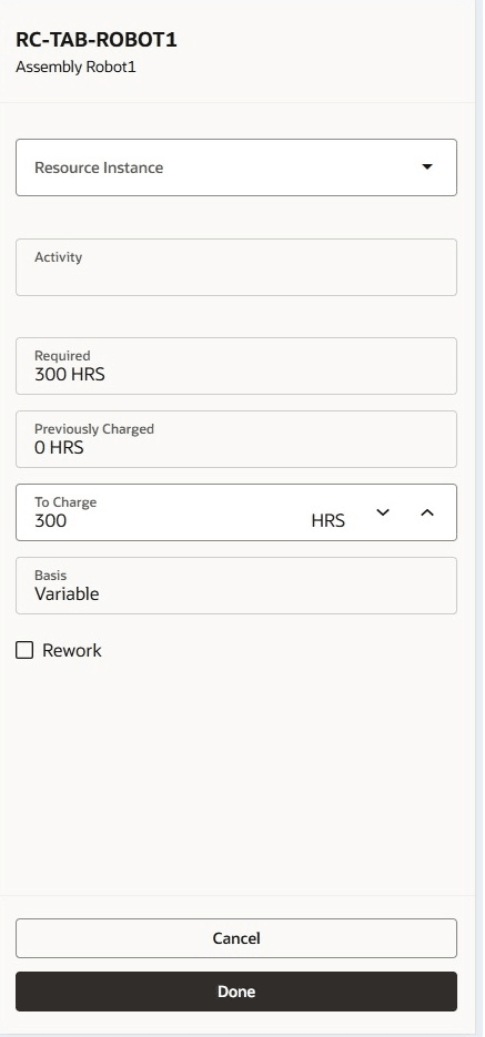 Enter resource details like quantity, basis etc and click Done