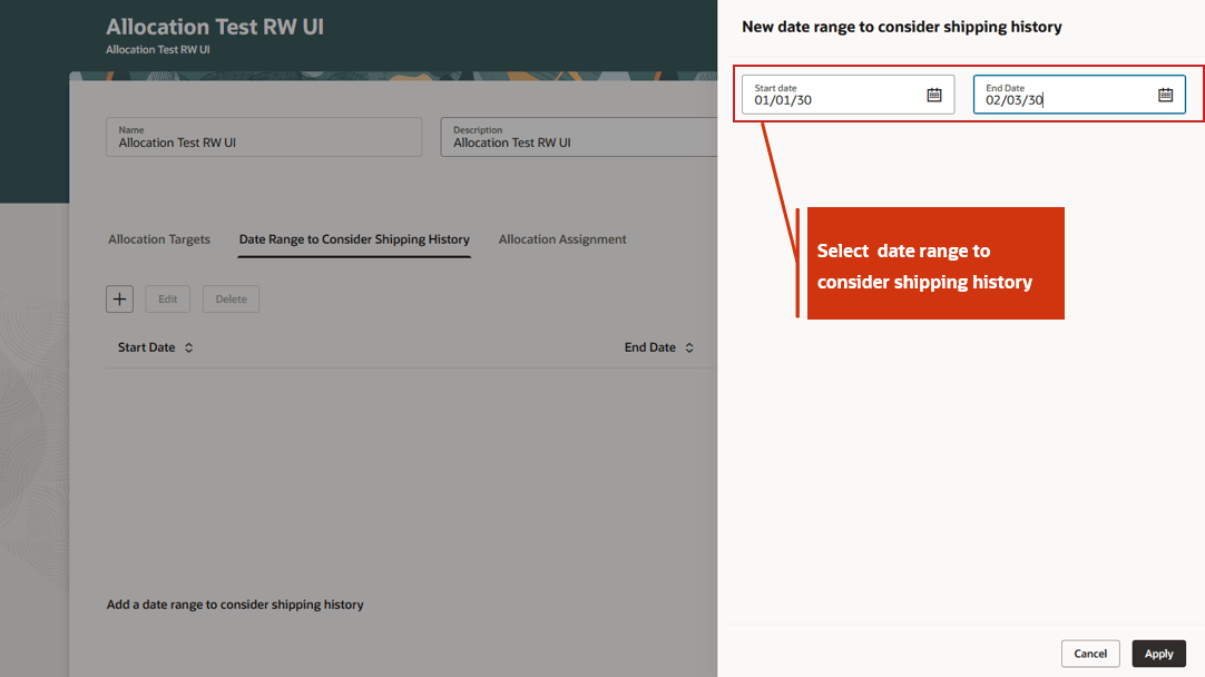 New Date Range to Consider Shipping History Drawer