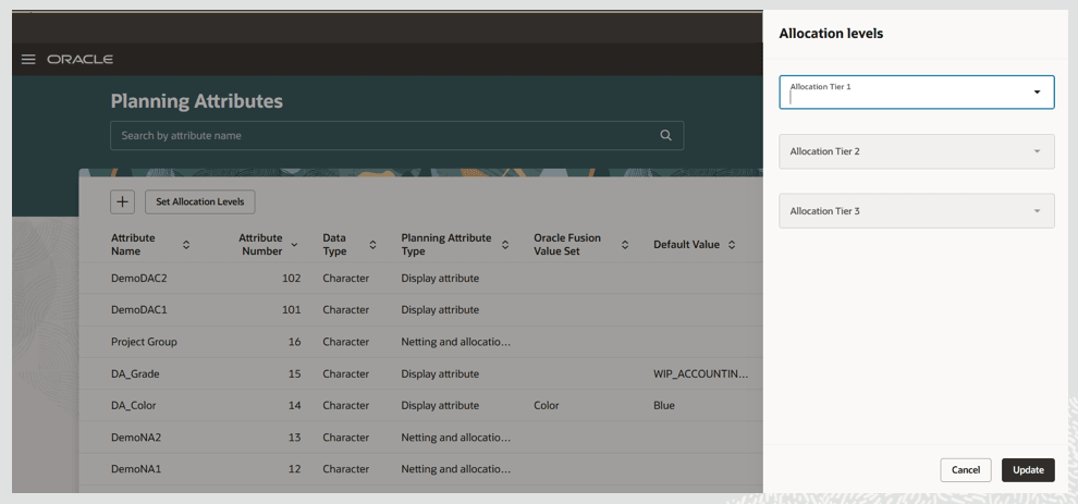 Allocation Levels Drawer