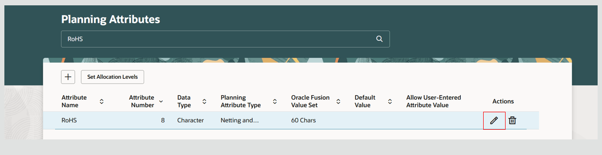 Edit Planning Attribute