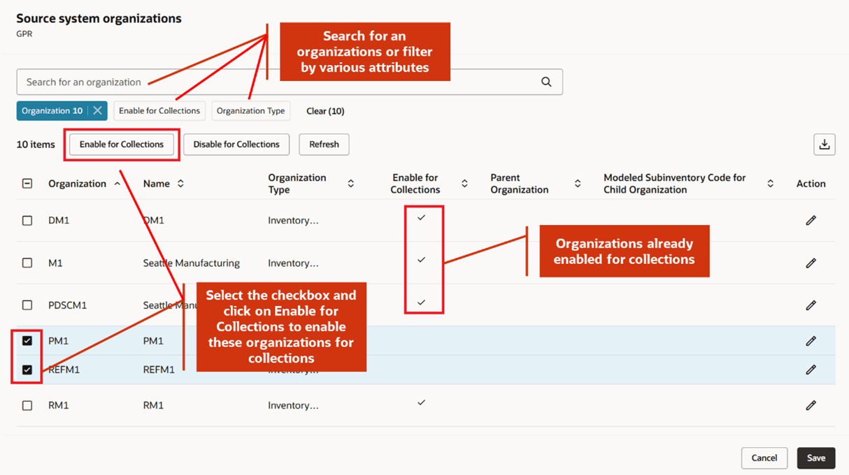 Enable or Disable Organizations for Collections