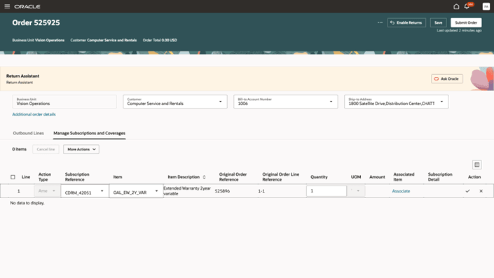 Manage Subscriptions and Coverages tab