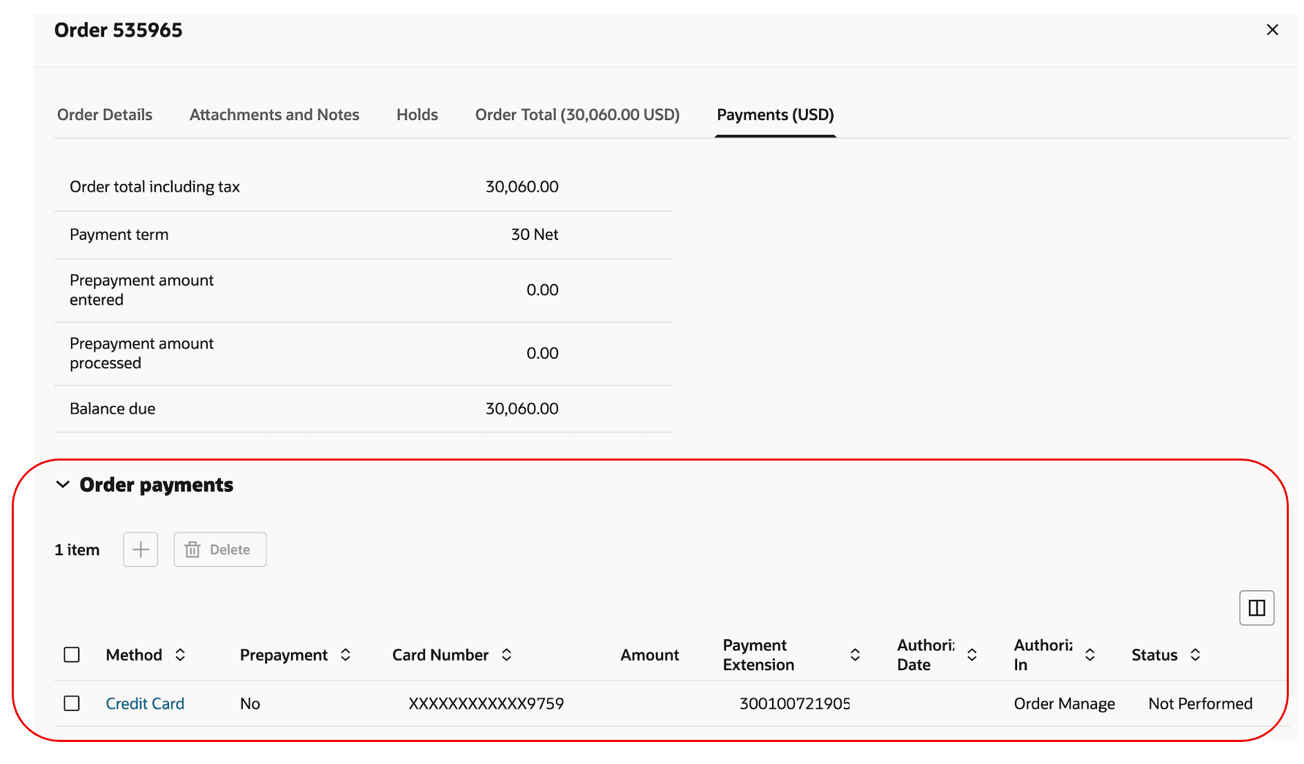 Order Payment Details