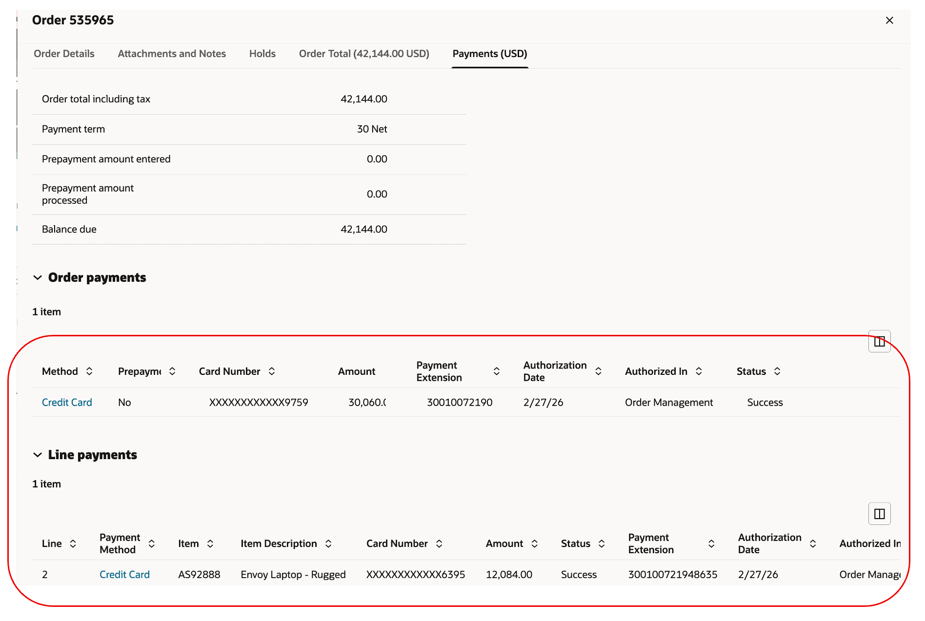 Authorization Successful at Header and Line
