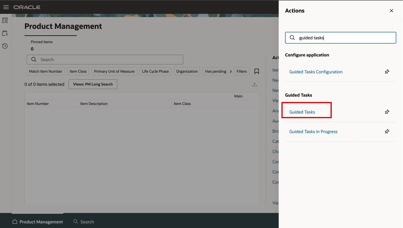 Actions Drawer – Guided Tasks