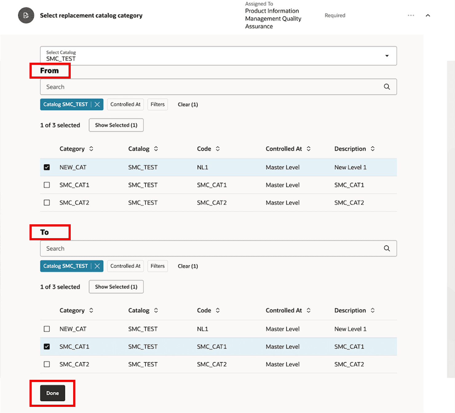 Select Origin and Target Categories