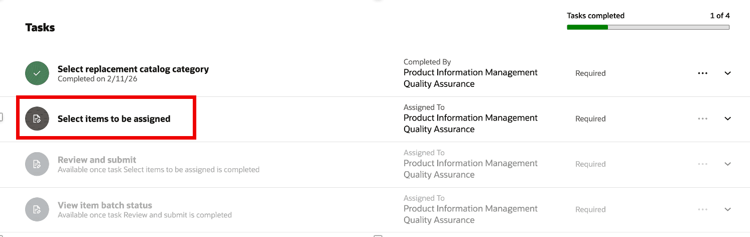 Task: Select Items to be Assigned