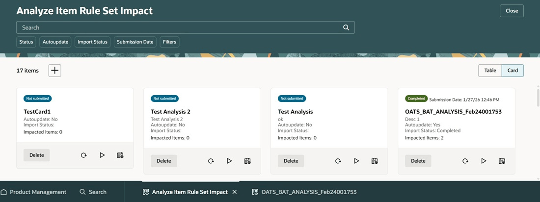 Analyze Item Rule Set Impact Page