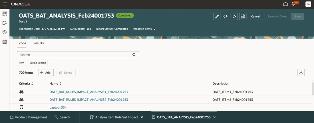 &nbsp;Item Rule Set Impact Analysis Scope Tab