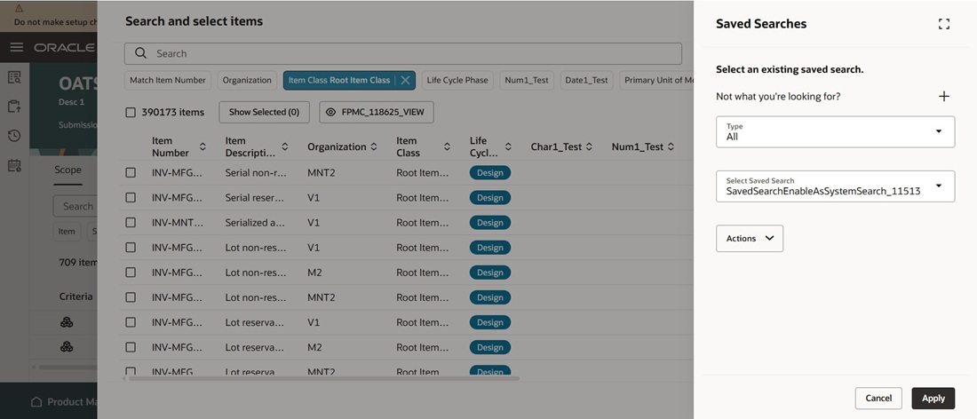 Select saved search drawer