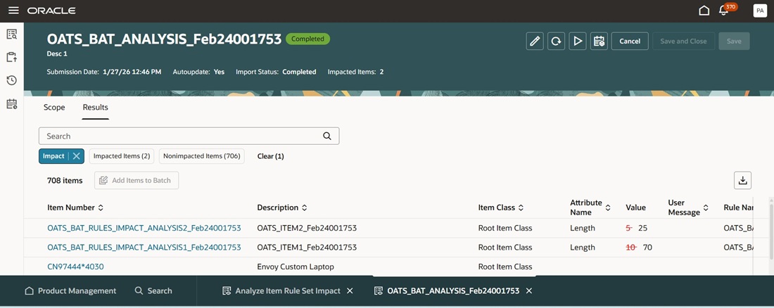 Impact Analysis Results Tab