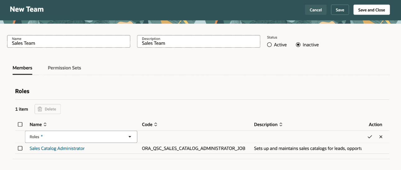 Members Tab on the New Team Page