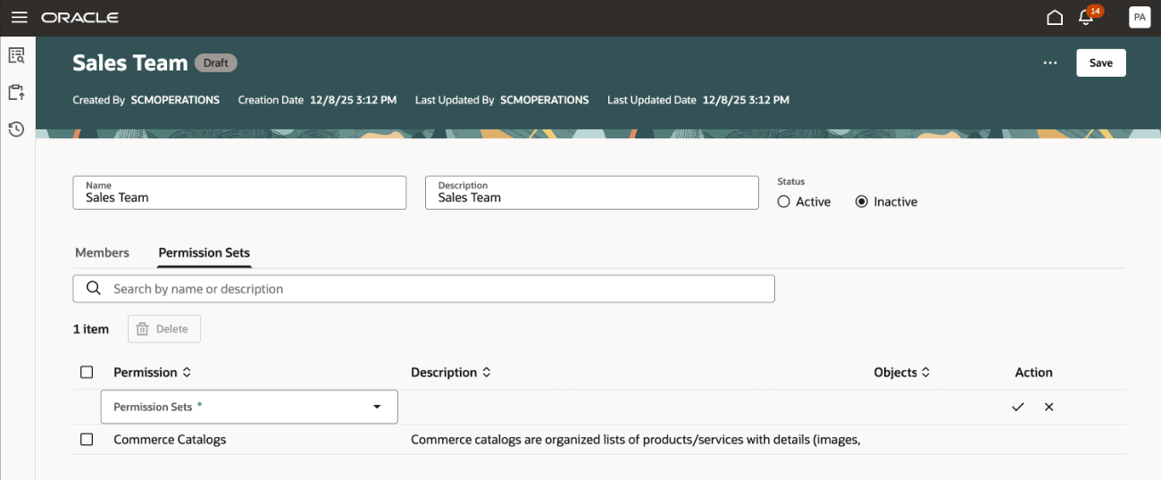 Permission Sets Tab on a Team Page