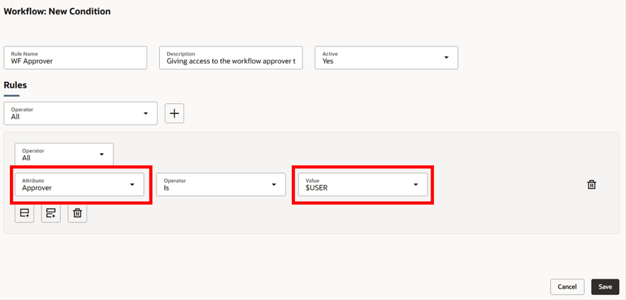$User Condition for Workflows Applied to the Approver Attribute