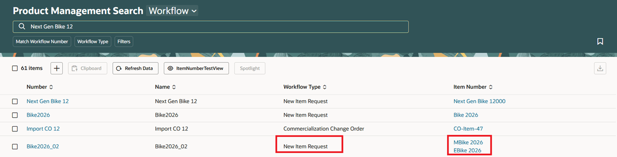 Search Results Showing Item Numbers that Contain Search Criteria