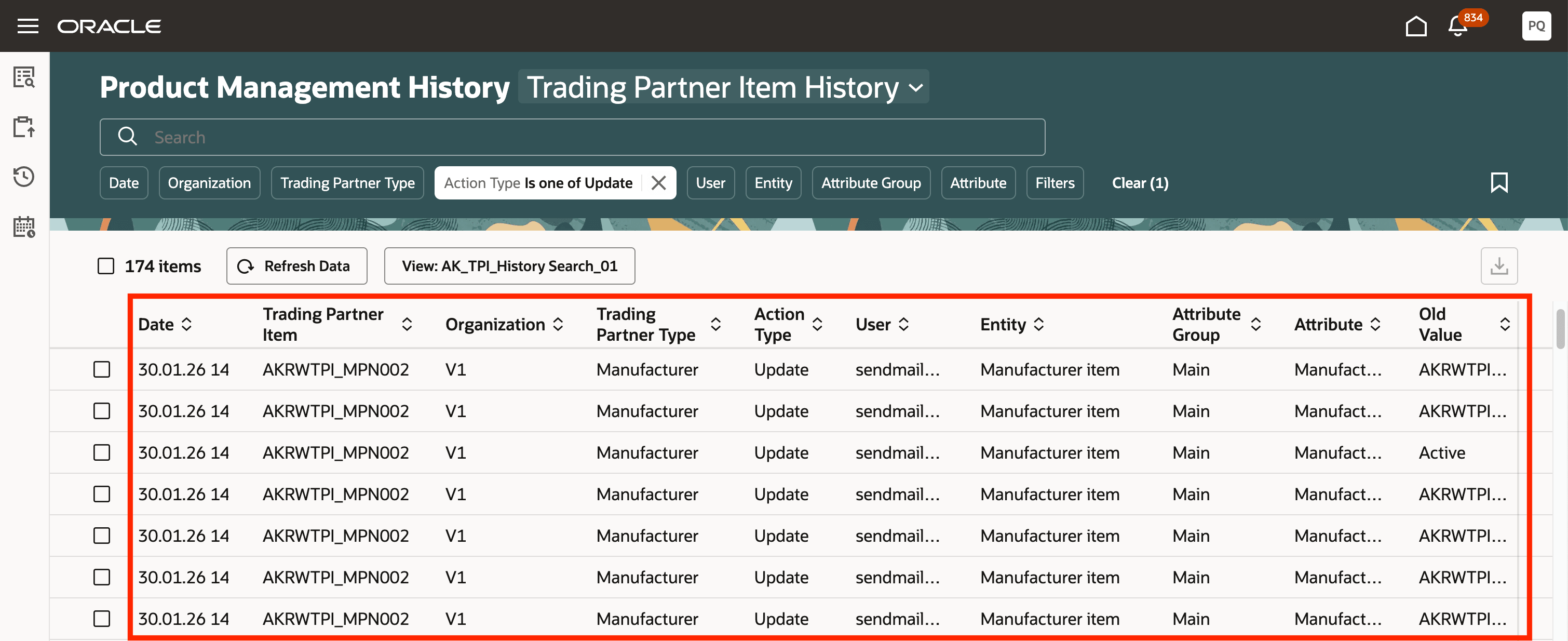 Product Management Trading Partner Item History Records